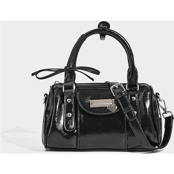 Nicho Premium Sense Bolso Tote De Bowling Femenino Cuero Brillante Moda Todo Hottie Viajero Un Hombro Bolso Bandolera Negro-image