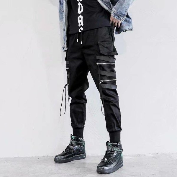 Biegaczy Spodnie Cargo Dla MężCzyzn Casual Hip Hop Hit Color Pocket MęSkie Spodnie Dresowe Streetwear WstążKi Spodnie Techwear M Black-image