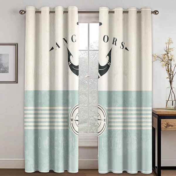 Barato Azul MediterráNeo Vela Ancla Velero Vintage Oceanwindow Cortina Para Sala De Estar Dormitorio DecoracióN 2 Piezas EnvíO Gratis W70 X H185(Cm)X2&Grommet Top-image