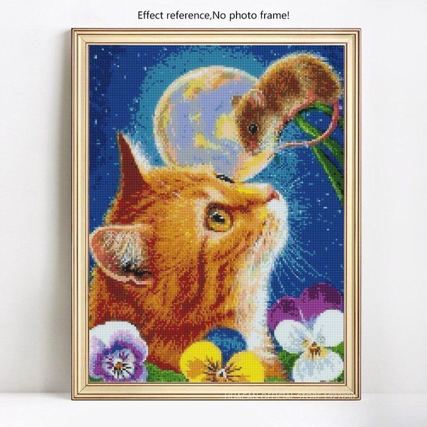 Pintura De Diamantes Gato Bordado Redondo Completo Animal Mosaico De Diamantes Punto De Cruz Imagen De PedreríA 20X30CM-image