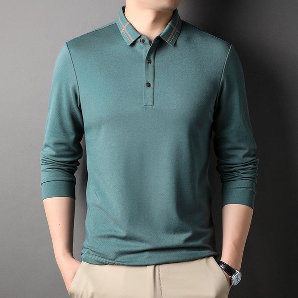 Primavera Y OtoñO Nueva Camiseta De AlgodóN De Manga Larga Casual De Negocios Para Hombre Top Polo De Solapa Fina Ropa Para Hombres De Mediana Edad Xxxxl-image