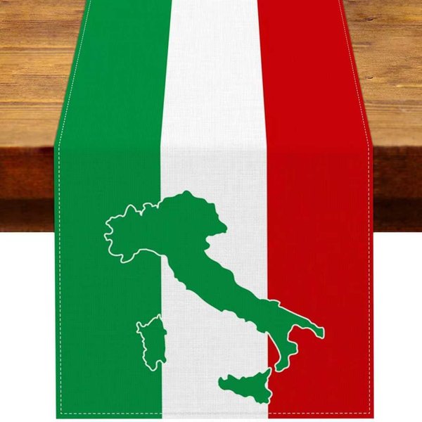 Rayas Roja Blanca Verde Bandera De Italia Camino De Mesa De Lino DecoracióN Para Fiesta NavideñA Camino De Mesa Reutilizable Para Mesa De Cocina Y Comedor DecoracióN PatrióTica 150X33Cm-image