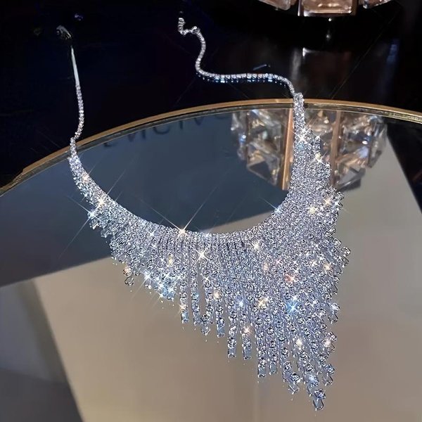 Collar De Borlas De Cristal Para Mujer Cadena Brillante De GeometríA Con PedreríA Gargantilla Para Vestido Discoteca Danza De Jazz JoyeríA-image