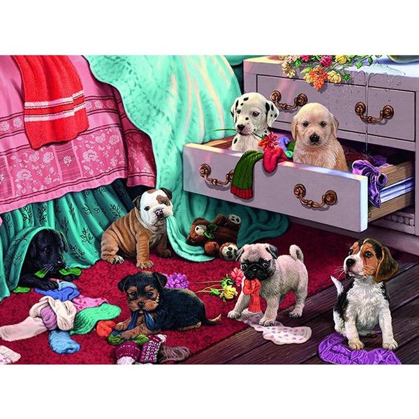 Pintura De Diamante Punto De Cruz Taladro Redondo Completo Jugando Cachorro Bordado De Diamantes 20X30CM-image