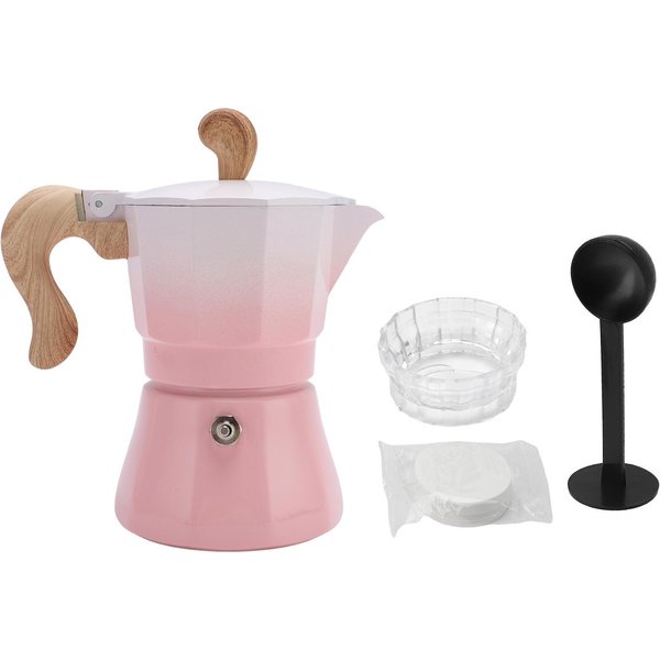 Cafetera Italiana 150Ml Cafetera De VáLvula ÚNica Con Cuchara Distribuidora De Café Filtro De Papel 3 Color Rosa-image