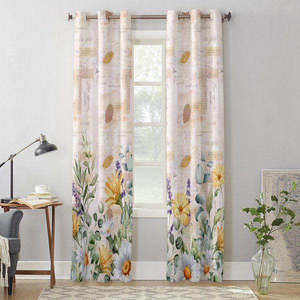 Flores Margaritas Lavanda Cortinas Modernas Para Ventana Para Sala De Estar Dormitorio Cortina Tratamiento De Cocina Persianas Cortinas 135W X 60H(Cm) X1 Gray-image