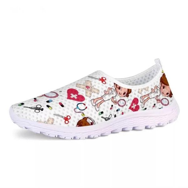 Damskie Mokasyny Z Nadrukiem PielęGniarki I Lekarza Z KreskóWek Damskie Trampki Slip On Lekkie Siateczkowe Buty Codzienne Letnie OddychająCe PłAskie Buty Zapatos 40-image