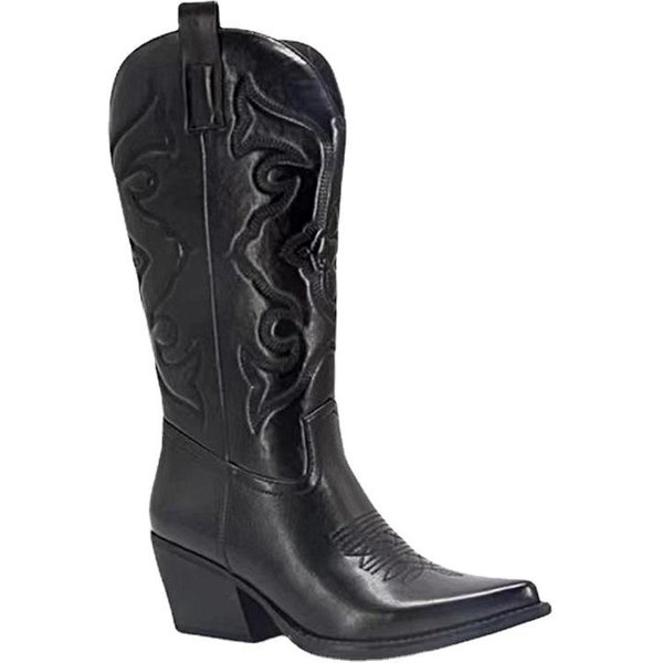 Botas Vaqueras Cortas De Moda Para Mujer, Botas Vaqueras De TacóN Grueso, Botas Vaqueras Bordadas De Media Pantorrilla, Botas Vaqueras Calientes 36-image