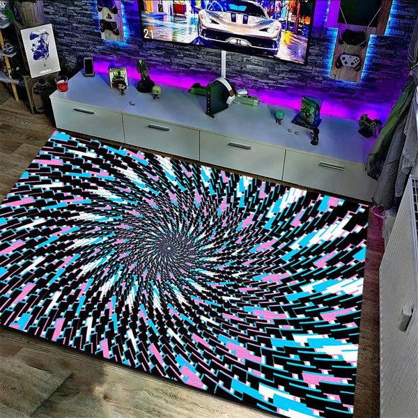 Mat Dywanik Spiralny Tunel Siatka 3D Iluzja LED Neonowy Dywanik Dywanik Do Pokoju Gier Salonu Dekoracja Domu Dekoracja Sypialni 80X120CM-image
