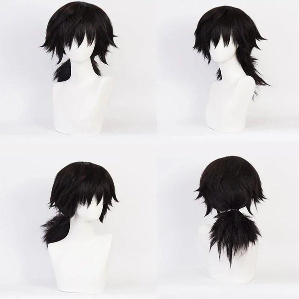 Postać Z Anime Tomioka Giyuu Kostium Cosplay Zestaw AkcesorióW Mundur StróJ Szermierza Peruka Dzieci DorosłY Prezent S Black-image