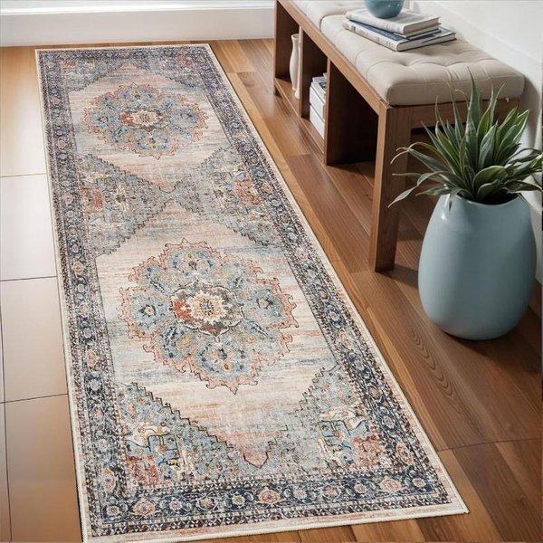 Orientalny Vintage Dywanik Biegacz AntypośLizgowy Zmywalny Dywanik Do Korytarza Na PrzedpokóJ Kuchnię Sypialnię Dom Wiejski WystróJ PodłOgi WewnęTrznej 40X60Cm 16X24Inch-image