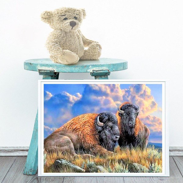 Pintura De Diamantes Animal Bordado De Diamantes Punto De Cruz Yak Imagen Redonda Completa De PedreríA 20X30CM-image