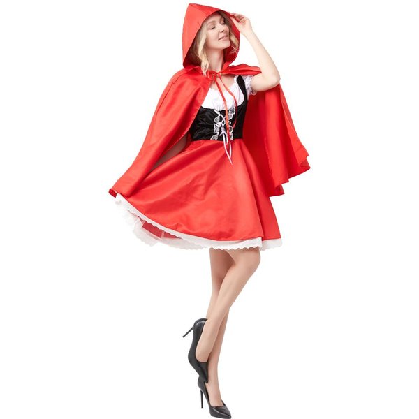 Kostium Czerwonego Kapturka PłAszcz Przebranie Halloween Cosplay Bajkowa KsiężNiczka Dla Kobiet DorosłYch M&Red Riding Hood Czerwony-image