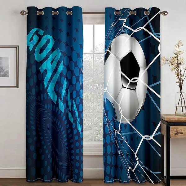 PiłKa NożNa Sporty MiłOśNicy PokóJ Dekoracyjne ZasłOny 2 Panele PokóJ ChłOpcóW DziewcząT Salon Gabinet Okno Dekoracyjne ZasłOny W70H185(Cm)X2Pcs&Rod Pocket-image