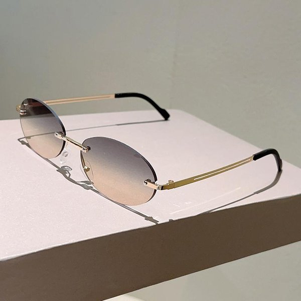 Nowe Bezramkowe Owalne Okulary PrzeciwsłOneczne MęSkie Damskie Gradientowe UV400 Vintage Modne Odcienie Modne Codzienne Okulary 1PC-image
