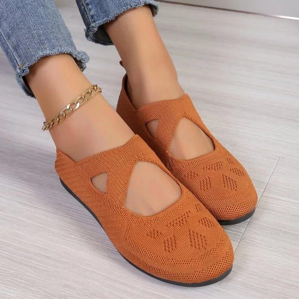 Zapatos Planos De Punto EláStico Para Mujer Verano Transpirables Suaves Mocasines Mujer Ligeros Slip-On Zapatos Casuales Mocasines Para Mamá 36 MarróN-image