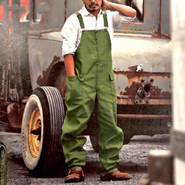 Monos Informales Para Hombre, Pantalones Largos Con Tirantes Y Piernas Anchas, Monos, Peto, Pantalones Cargo, Monos De Talla Grande XL Verde-image