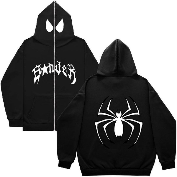 Y2K Damskie Bluzy Z Kapturem Z Nadrukami PająKóW Damskie Hip Hop Zipper Kurtka Z DłUgim RęKawem PłAszcze Jesienno-Zimowa Harajuku Casual LuźNa Bluza Z Kapturem XXL-image