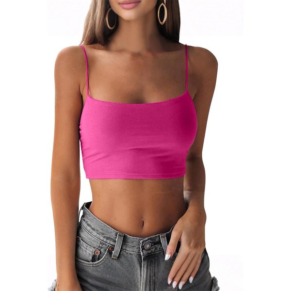 Top Corto Sin Mangas Con Tirantes Finos Para Mujer EláStico Ajustado BáSico Camisola Camiseta Sin Mangas Casual Para Verano Uso Diario XL Pink-image