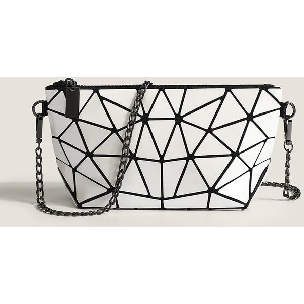 Bolso Bandolera Cruzado De Hombro ÚNico GeoméTrico Mini Diamante Luminoso LáSer Bolso Dumpling Con Cadena Bolso De Moda VersáTil Blanco-image