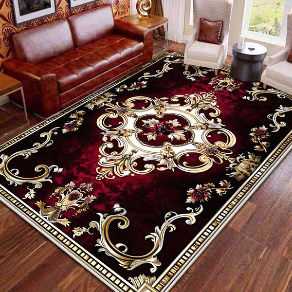 Alfombras Retro Rojas Grandes Para Sala De Estar DecoracióN Europea Hogar ÁRea De Sofá Alfombra Preciosa Dormitorio Alfombra De Piso Antideslizante Lavable 60*90Cm Brown-image