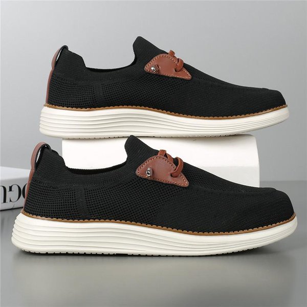 Zapatillas De Verano Para Hombre Transpirables De Cuero Zapatos Casuales Para Hombre CóModos Mocasines De Malla Zapatos De Malla Para Hombre Caminar Al Aire Libre 39 Negro-image