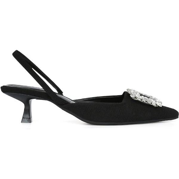 Verano Mujeres Zapatos De SalóN De Cristal Elegantes Tacones De Gatito Zapatos De Boda Punta Afilada Tacones Altos Slingback Tela PedreríA Sandalias 37-image