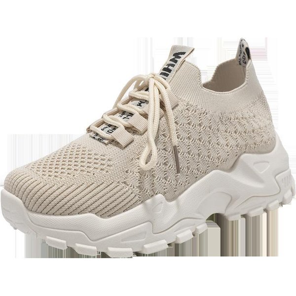 Nuevos Zapatos De Mujer De Primavera Transpirables Tejido Volador Simples Y CóModos Zapatillas De Suela Gruesa 41 Gray-image
