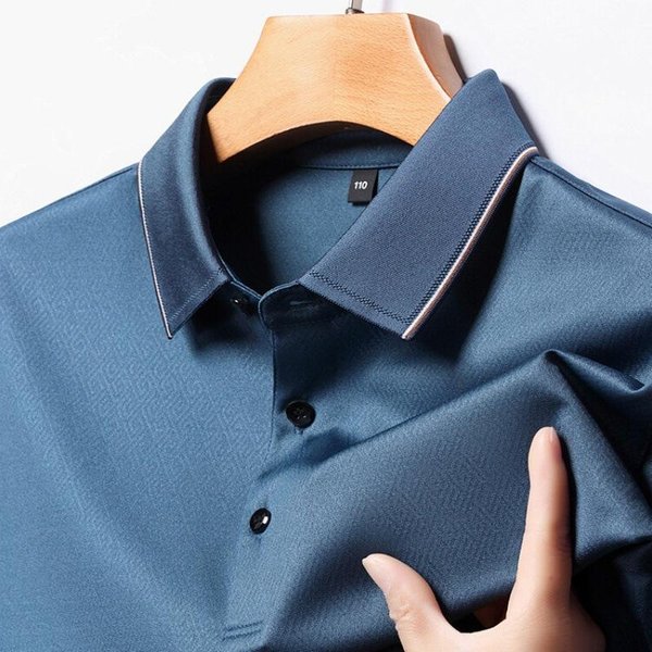 Camiseta De Manga Corta De Seda Morera De Verano Para Hombre, Estilo Formal De Alta Gama, Estilo Daddy Holgado, Polo Informal Sin Planchado. L Black-image