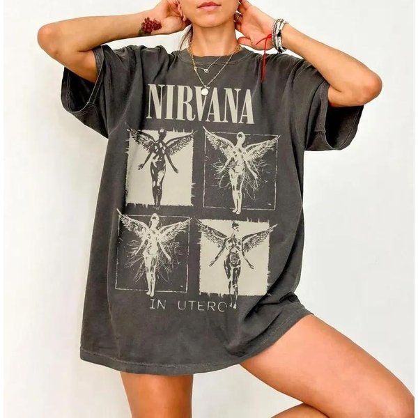 2026 Letnia Koszulka ZespołU Nirvana 100% BawełNa Unisex Unisex KróTki RęKaw Streetwear LuźNa Y2K OkrąGłY Dekolt Koszulka 2XL-image