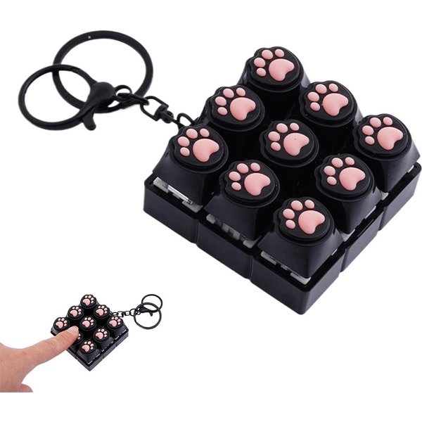 Zabawki Urocza ŁApa Kota Fidget Klawiatura Brelok 9-Klawiszowy Przycisk Dekompresyjny Brelok Do ŚCiskania Palcami Ulga W Stresie Sensoryczny Wisiorek-image