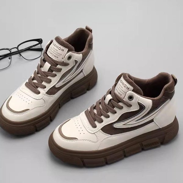 Zapatos De CañA Alta Para Estudiantes Zapatos Deportivos Zapatos Casuales Para Mujer Primavera Nuevo Terciopelo VersáTil Plataforma Zapatos Blancos 40-image