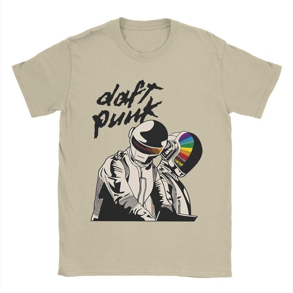 Camiseta De MúSica Daft Punk Verano Harajuku Camisetas Pareja AlgodóN Cuello Redondo Ropa Oversize Manga Corta Ropa De Calle Tops 4XL Beige-image