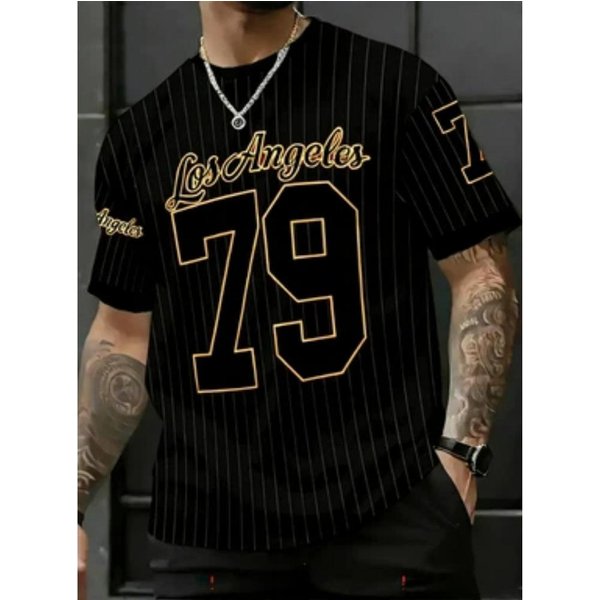 Camiseta De Baloncesto Estilo Americano Los ÁNgeles Para Hombre, Camiseta Deportiva Vintage De Manga Corta Con Cuello Redondo, Top Retro Con GráFico Para Gimnasio Para Hombre L Black-image