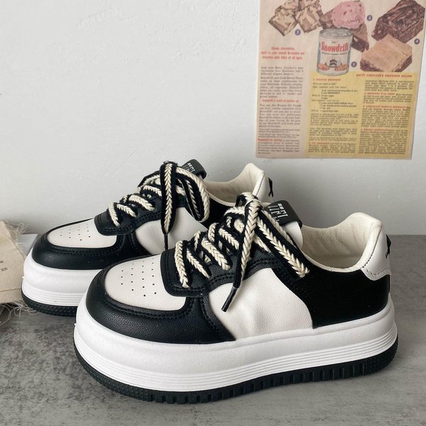 Zapatos Gruesos De Cabeza Grande Feos Lindos Para Mujer Primavera Y OtoñO Nuevos Ins De Moda Suela Gruesa VersáTiles Casuales Zapatos Blancos PequeñOs 40 Negro-image