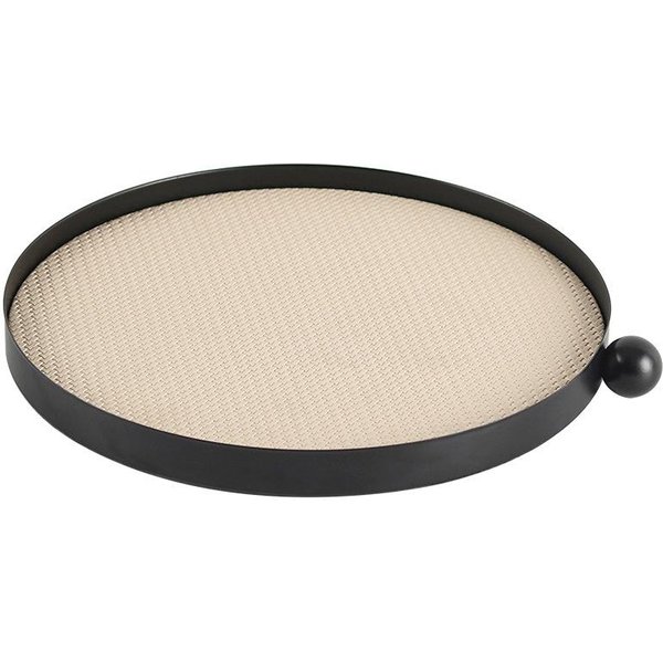 Bandeja Redonda De Cuero De Lujo Ligero DecoracióN De Sala De Modelos Mesa De Café De Sala De Estar Comedor Punto ÚNico Bandeja De Almacenamiento Retro Adornos Black Frame + Beige Braided Leather-image