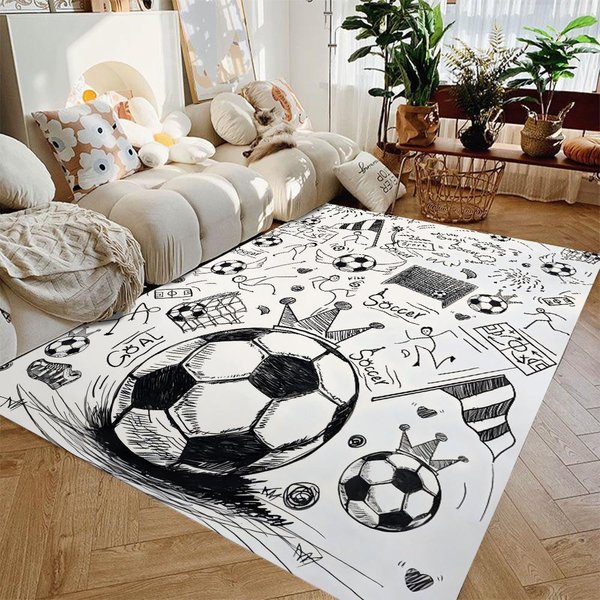 Alfombra De ÁRea De FúTbol DecoracióN De Suelo De FúTbol Alfombra Lavable Para Sala De Estar Dormitorio HabitacióN Infantil HabitacióN De Jugador Alfombra Elegante Con TemáTica Deportiva 120*160Cm-image