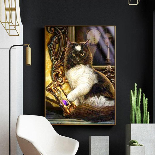 Pintura De Diamantes 5D DIY Redonda Completa Llegada Gato Bordado De Diamantes Iconos Animal Hogar DecoracióN 20X30CM-image