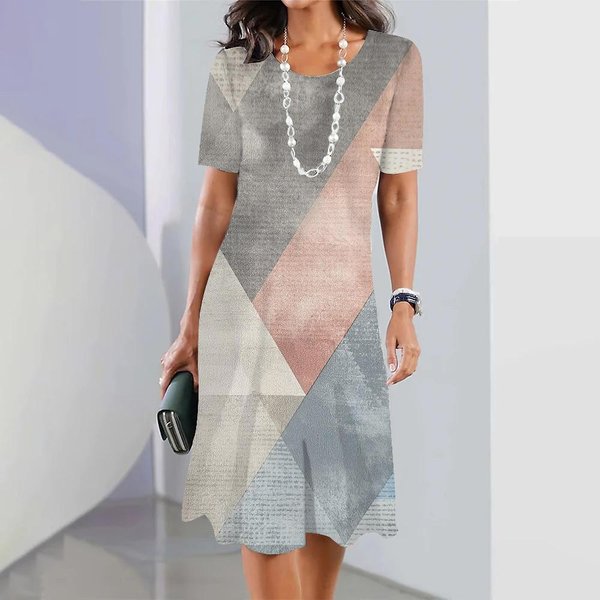2024 Vestido Largo Bohemio Para Mujer, Elegante, Informal, Floral, Cuello Redondo, Suelto, Para Vacaciones, Playa, Fiesta, Vestidos De Manga Corta, Vestido De Verano 4XL Gray-image