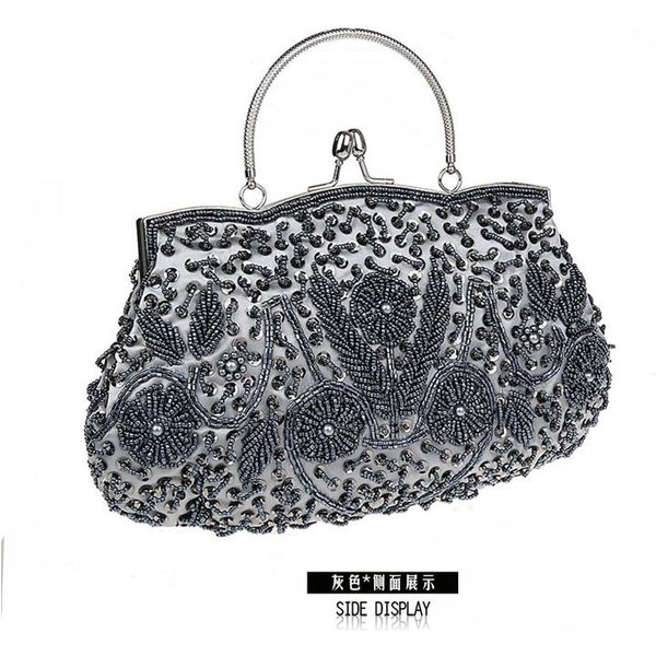 Bolsos De Noche Retro De Moda Para Mujer Carteras De Mano Con Cuentas Para Damas Bolso De Hombro Con Cadena Bolsos De Mano Para Bodas Y Fiestas Bolsos Carteras Y Bolsos De Mano Gray-image