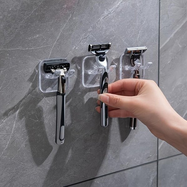 Colgador De Maquinilla De Afeitar Autoadhesivo Impermeable - Ganchos De Pared FáCiles De Instalar Para Maquinillas De Afeitar, Enchufes, Albornoces Y Toallas - HipoalergéNico Transparente-image