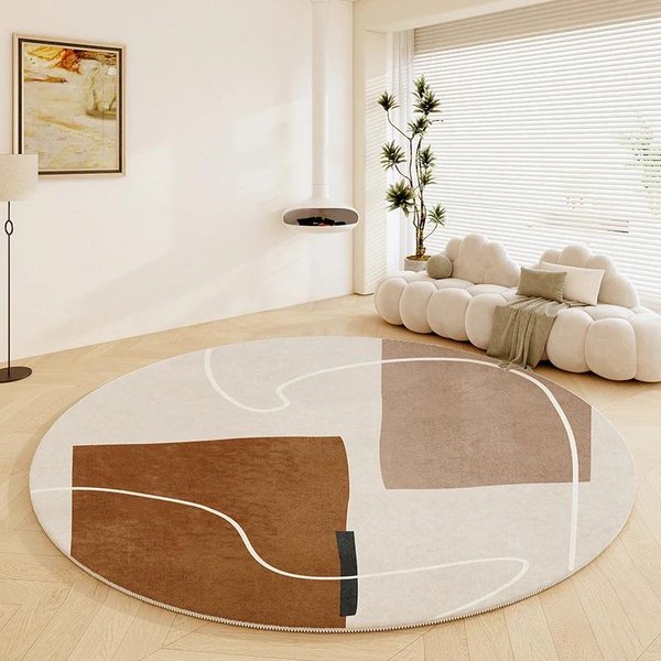 OkrąGłY Dywan – MięKki Grubo Tkany AntypośLizgowy Abstrakcyjny Dywan Do Sypialni Jasny Luksusowy Salon Diameter 100Cm(39In)-image