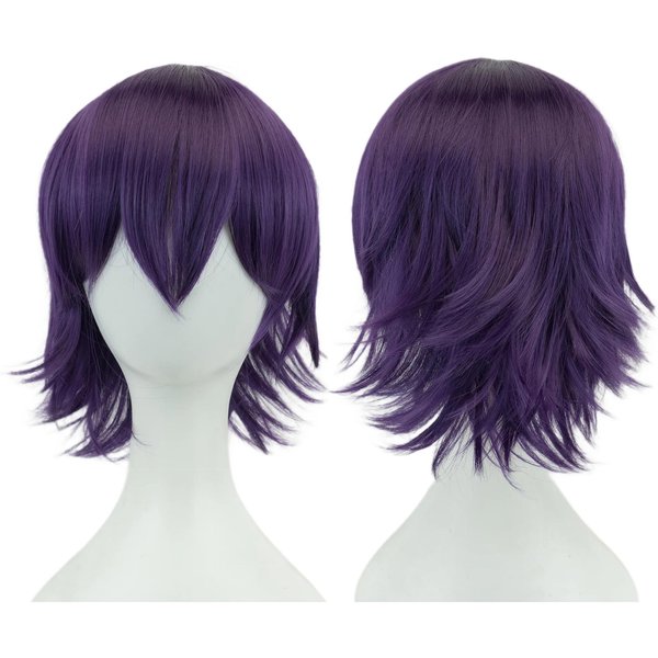 Syntetyczny Unisex 12 Cali KróTkie WłOsy Cosplay Na Imprezę Peruki BOB Z Grzywką RóżOwy Blond PomarańCzowy Kostium Na Halloween Peruka Lolita 12Inches Ciemny Kolor Fioletowy-image