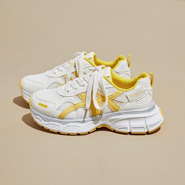 Zapatillas De Papá Nuevas Para Mujer En Verano Estudiante Deportes Y Ocio Malla Transpirable Suela Gruesa Altura 40 White-image