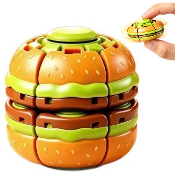 PrzenośNa PiłEczka Antystresowa Hamburger ŻYroskop Obrotowy Na Palec Zabawka Biurowa Do Redukcji Stresu I ŚCiskania Yellow-image