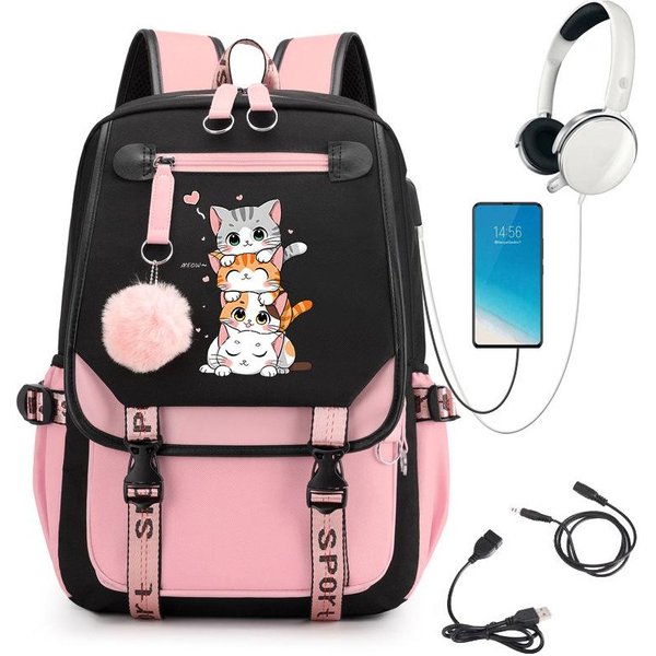 Mochila Kawaii De Gatito Anime Estudiantes Bolso Escolar Dibujos Animados Bolso Para Libros Mochila De Viaje Bolso Para Exteriores Regalo Para NiñOs-image