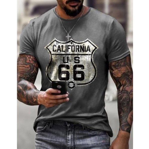 Camisetas De Hombre Retro AméRica Ruta 66 Impresas En 3D Vintage Holgadas Ropa De Hombre Verano Cuello Redondo Manga Corta Tops Camisetas Unisex 4XL XL-image