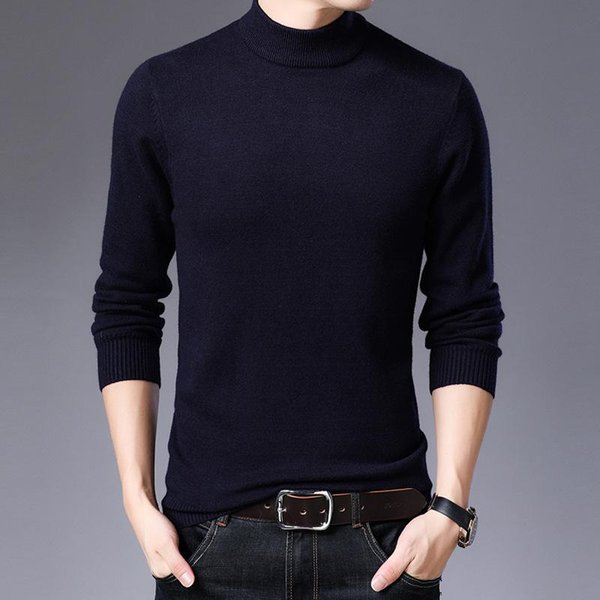 SuéTer Grueso De Invierno Para Hombre De Cuello Semi Alto Joven Color SóLido CáLido CáLido Jersey Tejido Con Una Camisa Base 4XL-image