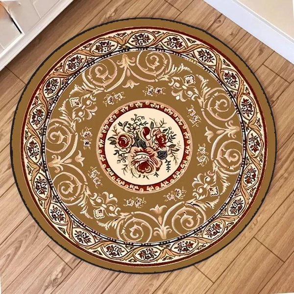 Vintage Europejski Kwiatowy WzóR Scroll Mandala Geometryczny WzóR OkrąGłY Dywan MięKki Dywan Do Salonu Sypialni 80X80Cm-image