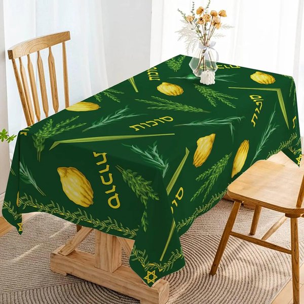 Mantel Rectangular Para Sucot Sukkot DecoracióN Para Fiesta De Fiesta JudíA Etrog Lulav Hadass Aravah DecoracióN Cubierta Para Mesa De Cocina Y Comedor 100X160Cm White-image